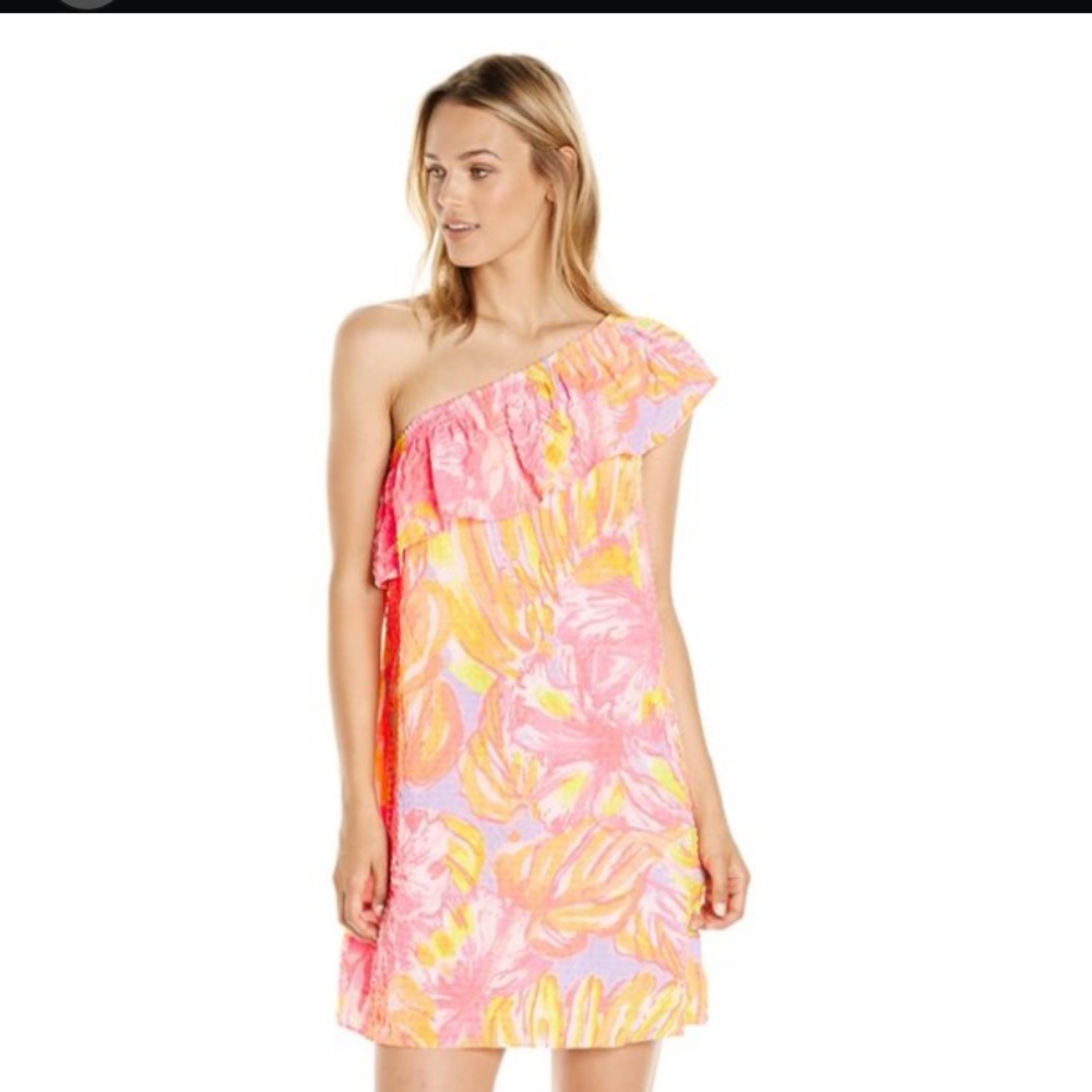 NWOT Lilly Pulitzer Emmeline One Shoulder Dress in Sunsplash Size M